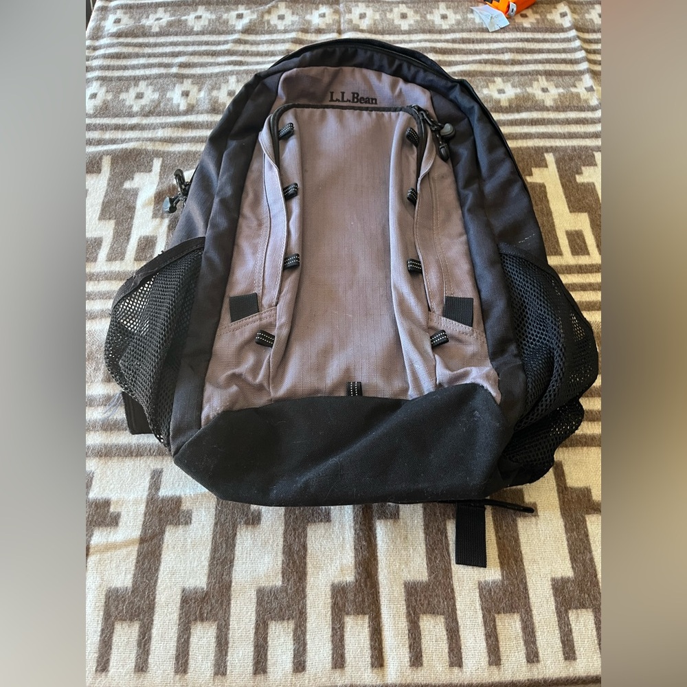 L.L. Bean Gray & Black Backpack School Travel Hiking Laptop Book Bag